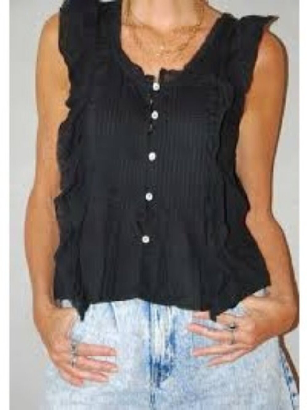 MNG Black Linen? Ruffle Sleeveless Whimsigoth Top Women Size 6